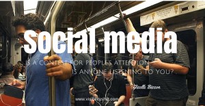 Morning commute in San Francisco on the MUNI train, 2014. Do you see anyone reading a newspaper? Most of these people are probably reading Twitter and Facebook. 